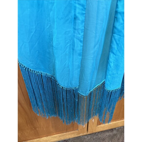 Ashley Stewart Turquoise Kimono Cardigan Cover Up 12 Sheer Open Front Fringe - Picture 6 of 10